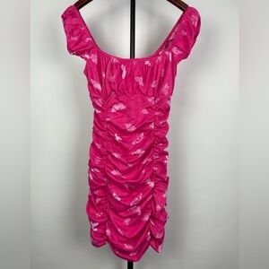 Urban Outfitters Brenan Pink Y2K Butterfly Ruched Mini Dress